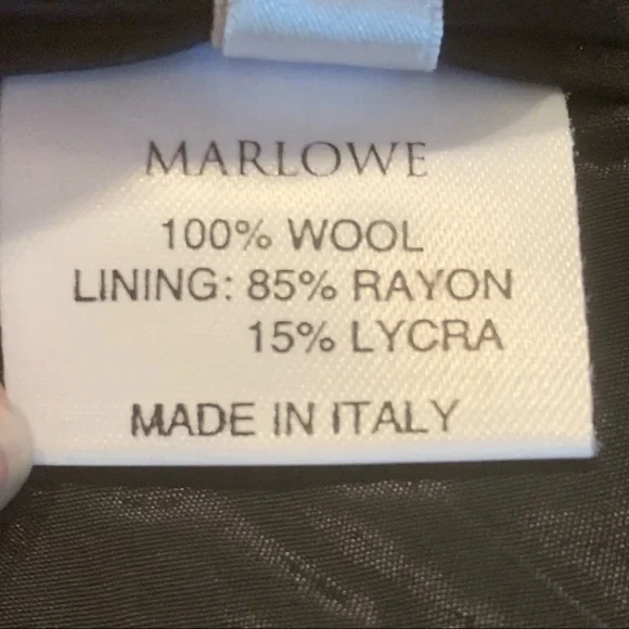 MARLOWE Made in Italy Wool Tailored Belted Blazer Blue Career Professional 42/8 - Picture 14 of 16